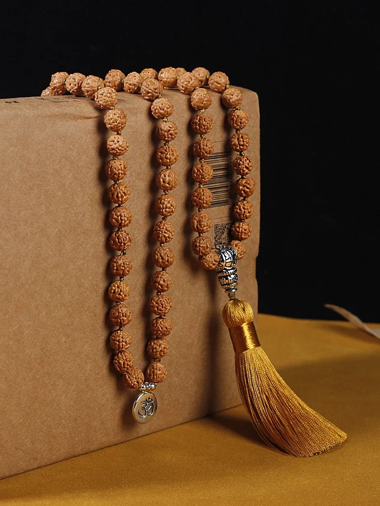 8-9mm Rudraksha mala beads 108 Bodhi seed knotted necklace with tassels Japamala,Meditation Yoga Jewelry for Women men,Wholesale