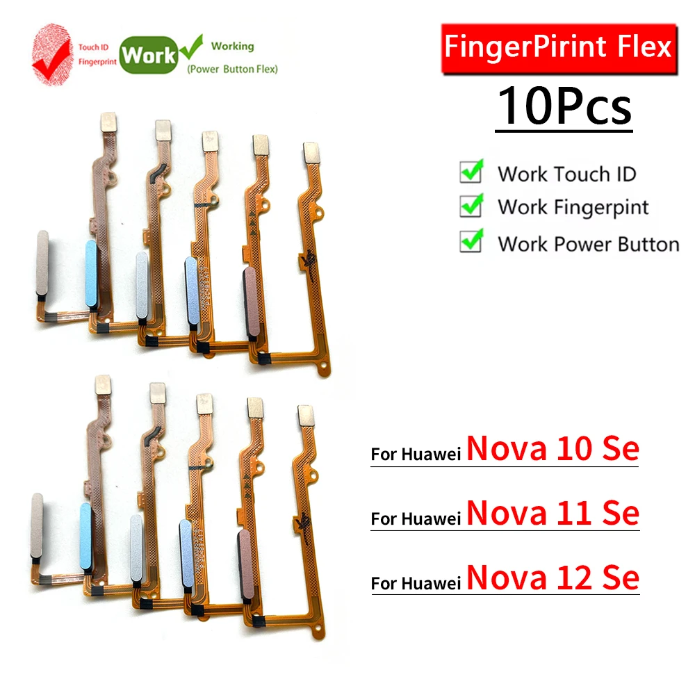 

10Pcs Fingerprint Sensor Flex Cable Power ON OFF Switch Control Key Volume Button For Huawei Nova 10 11 12 Se Fingerprint Flex