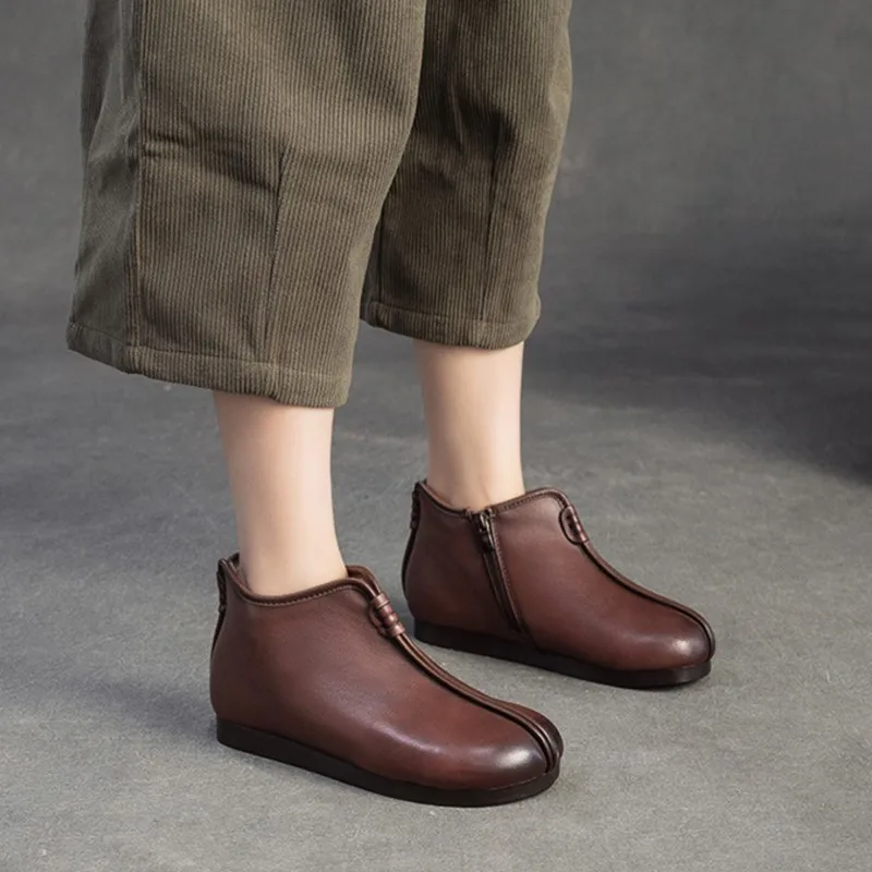 

GKTINOO Genuine Leather Plush Warm Cotton Shoes 2025 Winter New Round Toe Flat Ankle Boots Commuting Women's Shoes