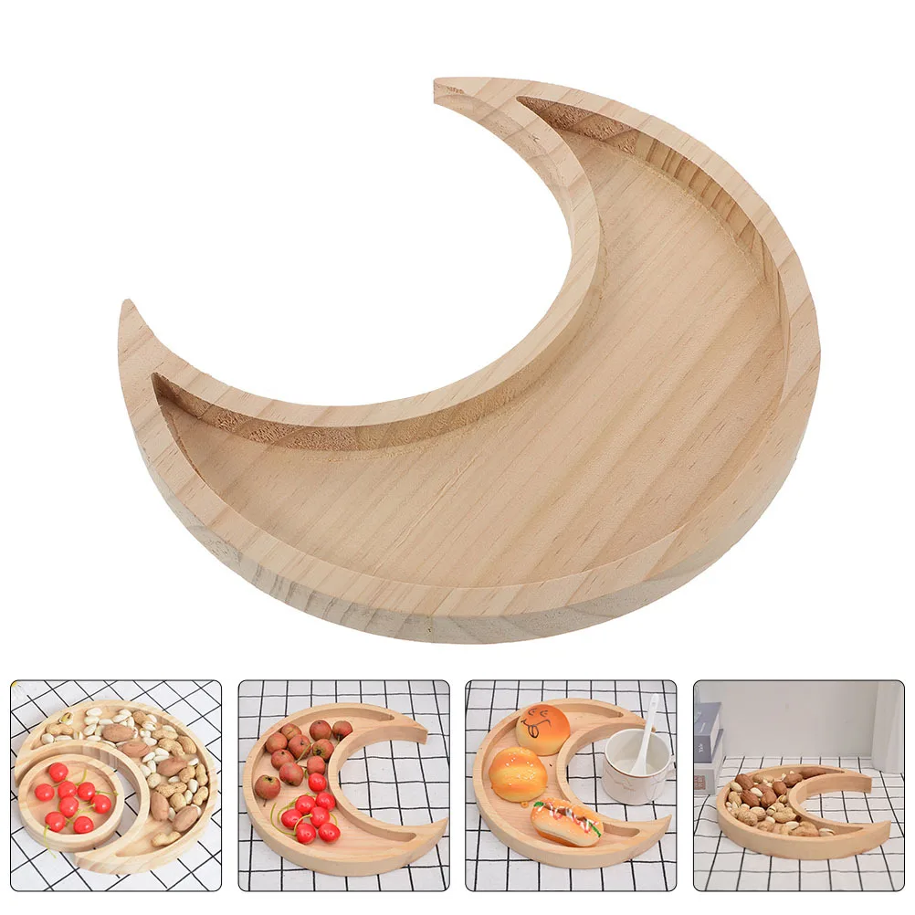 

Natural Wood Moon Tray Ideal for Dried Fruit Candy Cookies Storage Beautiful Desktop Serving Plate for Home Party Decor