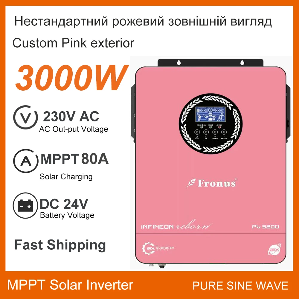 Inversor Solar híbrido de 3500W, 1800W, 3000W, 4200W, 6200W, 24V, 230V, onda sinusoidal pura fuera de la red, soporte de rodillo Solar MPPT incorporado Lifepo4