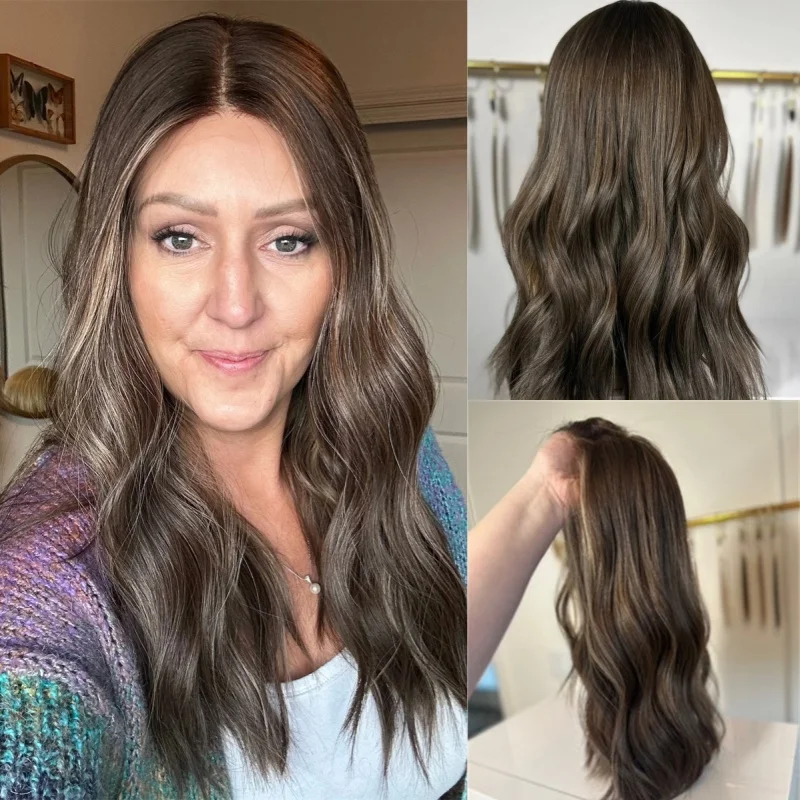 

Синтетический парик с HD-кружевом и натуральной линией роста волос, омбре: каштаново-коричневый с блондом, с предварительно выщипанной линией роста волос, маленький и большой размеры, для вечеринок