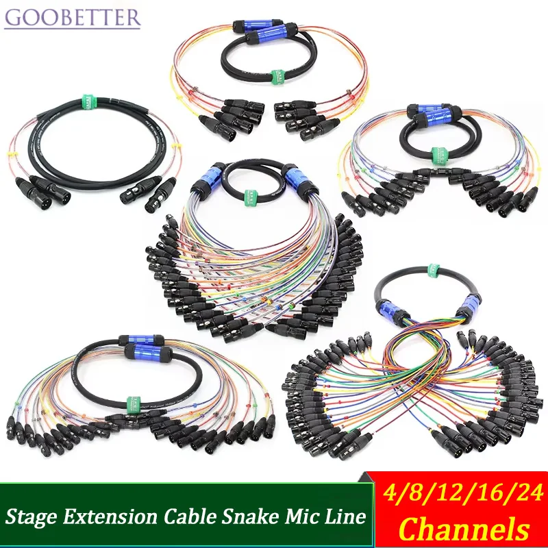 Professional XLR Snake Cable 4/8/12/16/24 Channel Male to Female Shielded Audio Extension for Stage Studio Mixer