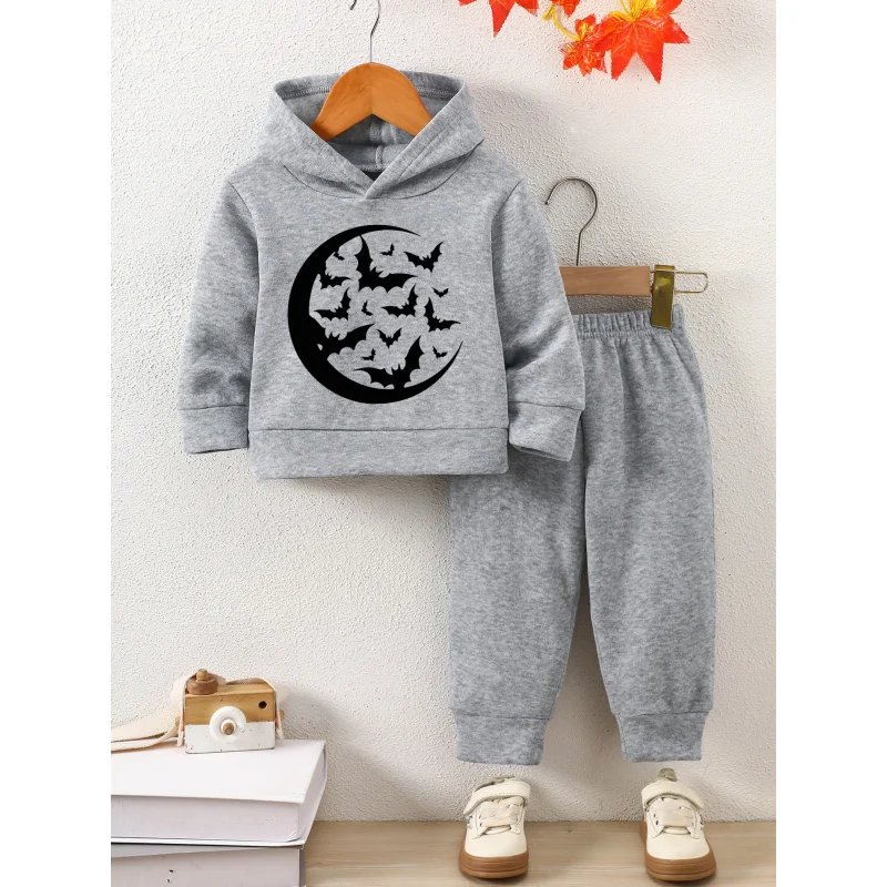

IURNXB комплект детской одежды из 2 предметов, От 1 до 6 лет, толстовка с принтом «Лунная летучая мышь», топ и штаны, спортивные костюмы, игровая одежда