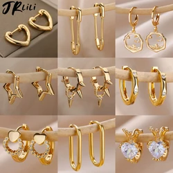 Goth Spiked Rivet Pendientes Hoop Earrings For Women Men Stainless Steel Gold Color Punk Ear Studs Luxury Jewelry aretes mujer