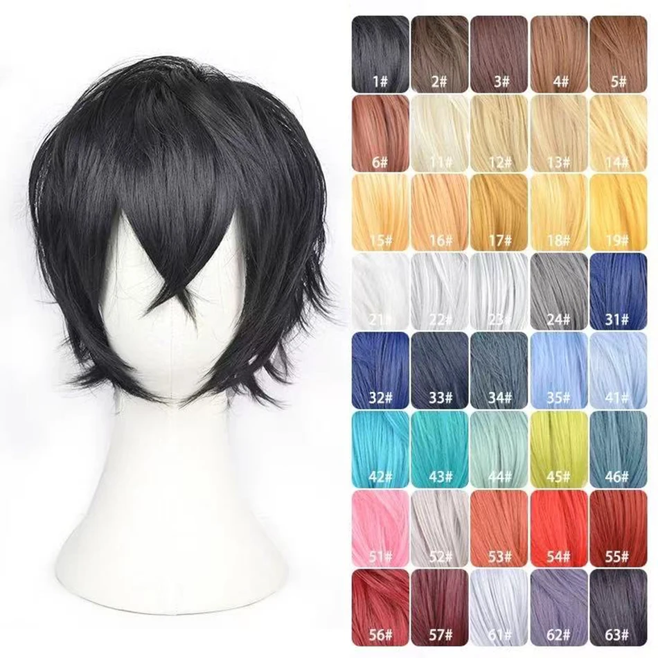 Short Straight Cosplay Synthetic Wig With Bangs 12 Inch Universal Cosplay Wigs Daily Handmade Animation Games Short Hair For Hal