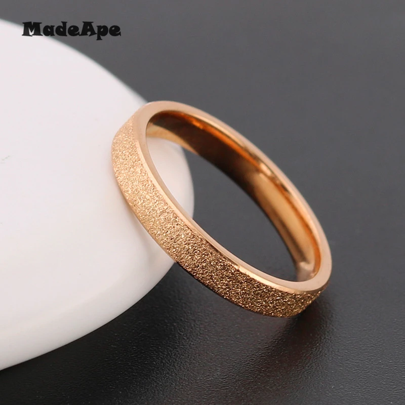 MadApe Rose Gold Color Frosted Finger Ring For Woman Man Wedding Jewelry 316L Stainless Steel Top Quality Never Fade Width 6mm