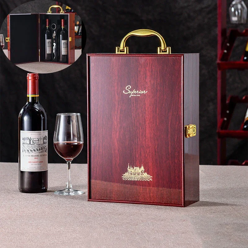 Luxury Double Leather Box Wine Bottle Wooden Wine Box Organizer Wood Wine Holder for Red Wine Champagne with Cocktail Set