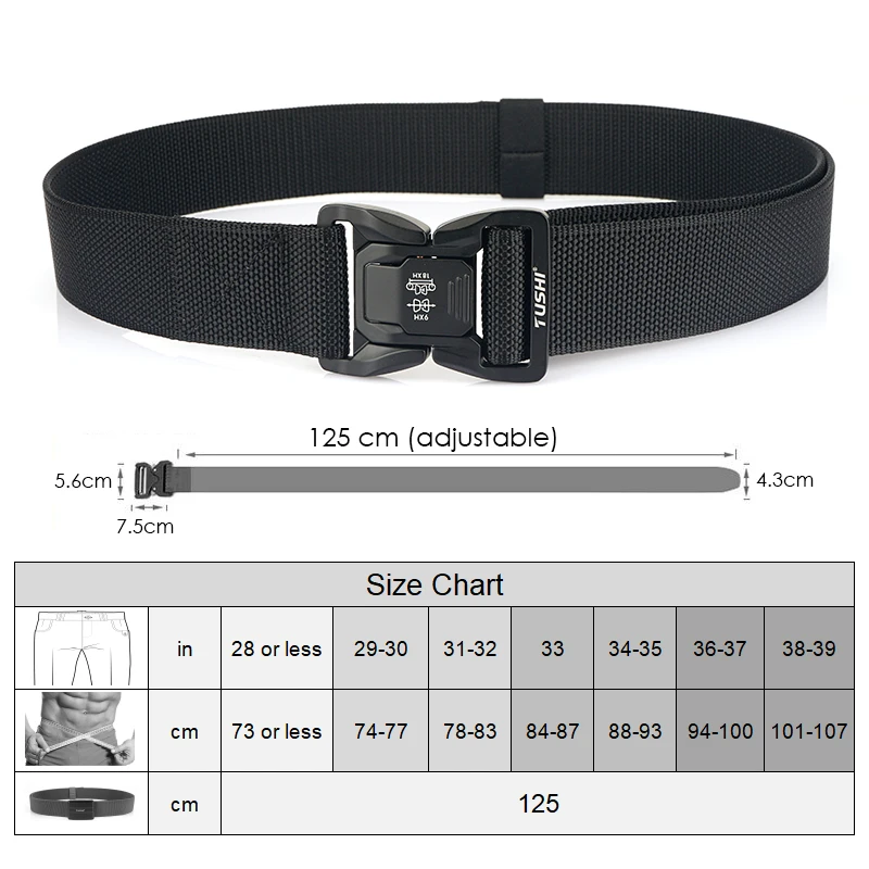 HSSEE 4.3cm Military Belt for Men Aluminum Alloy Buckle Quick Release Tactical Outdoor Girdle Tight Nylon Casual Wide Belt Male