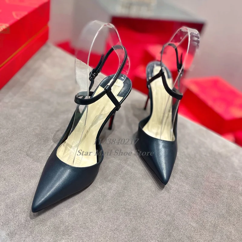 Women's Sexy Black Pointed Toe High Heel Sandals Stiletto Ankle Strap Buckle Slingback A Set of Shoes and Bags 6 To 12 Cm Heels