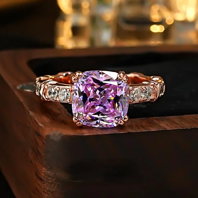 925 silver purple rock sugar ring set with 4-carat colorful ice flower cutting Italian craftsmanship, bursting with brilliance