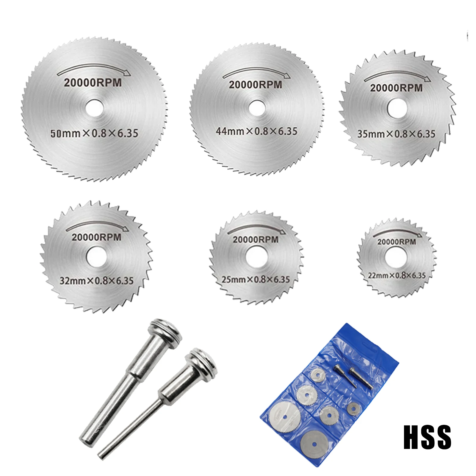 8 buah HSS pisau gergaji bundar Mini cakram pemotong baja kecepatan tinggi untuk alat putar Dremel 1/8 "1/4" Shank 22mm-50mm