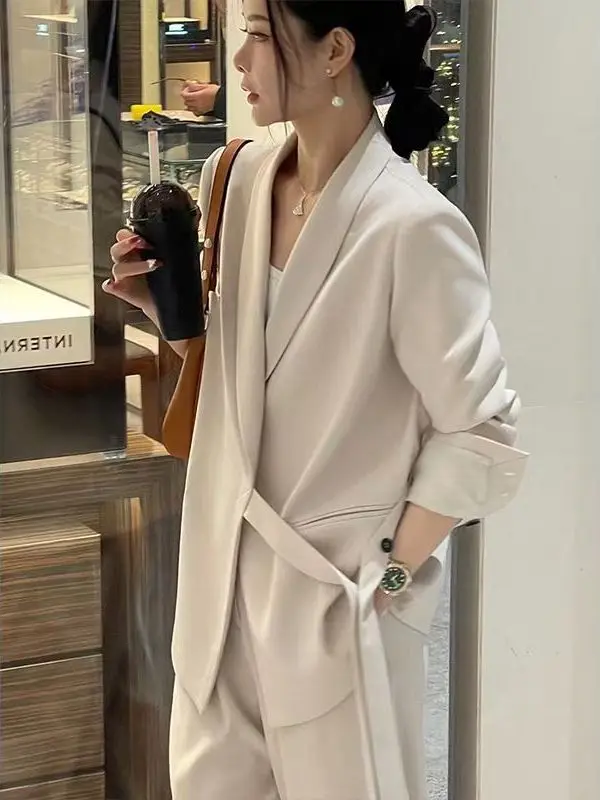 

plus Size Suit Jacket High Waist Wide Leg Pants Two Piece Set for Women Spring Autumn New Style Slimming Effect Ladies' Outfit