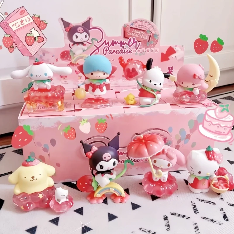 

Sanrio Sweet Strawberry Paradise Blind Box Toys Kawaii Kuromi Cinnamoroll Anime Figures Surprise Box Room Decoration Gifts Toys