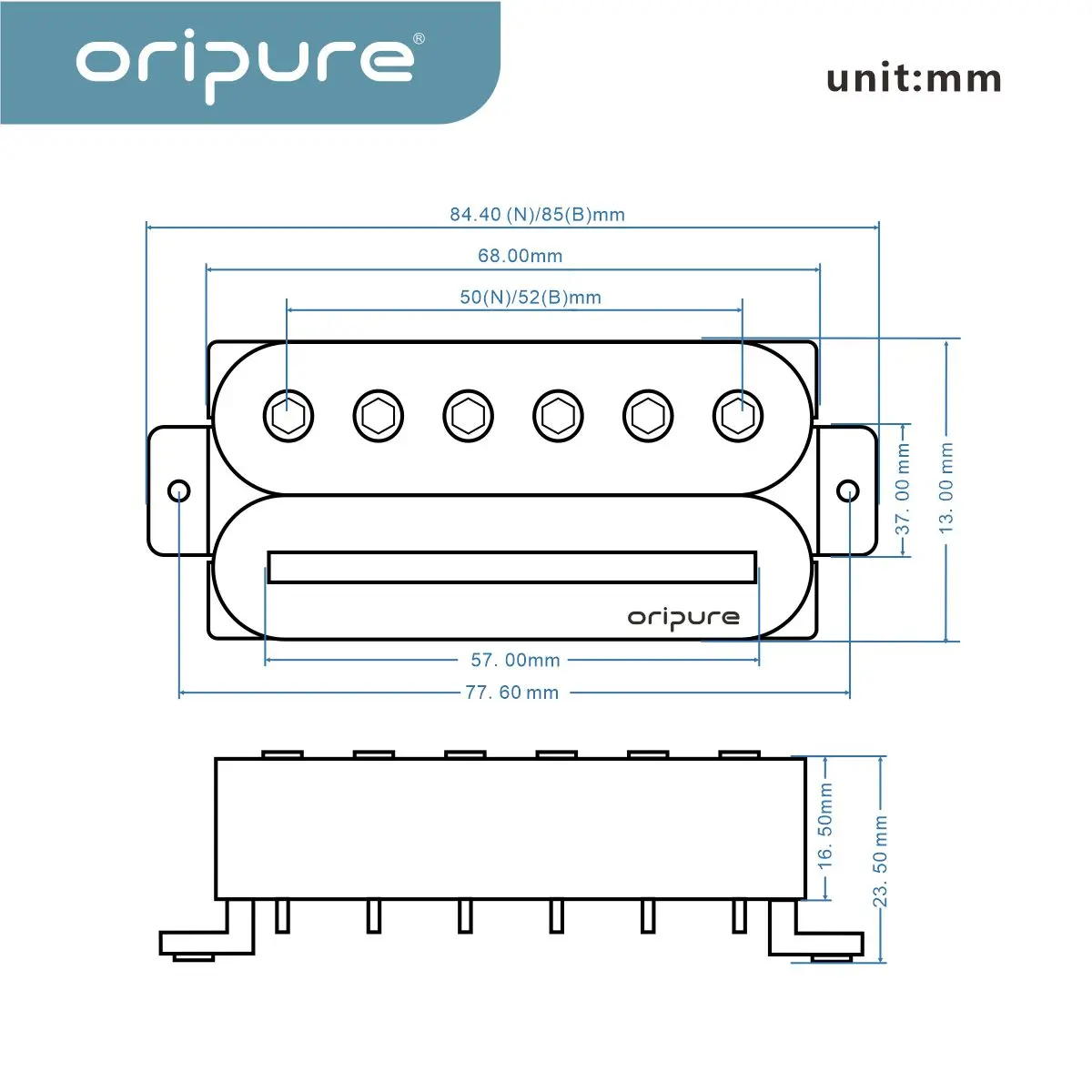 OriPure PSB2 Guitar Rail Humbucker Alnico 2 Neck Pickup / Alnico 5 Bridge Pickup Choose