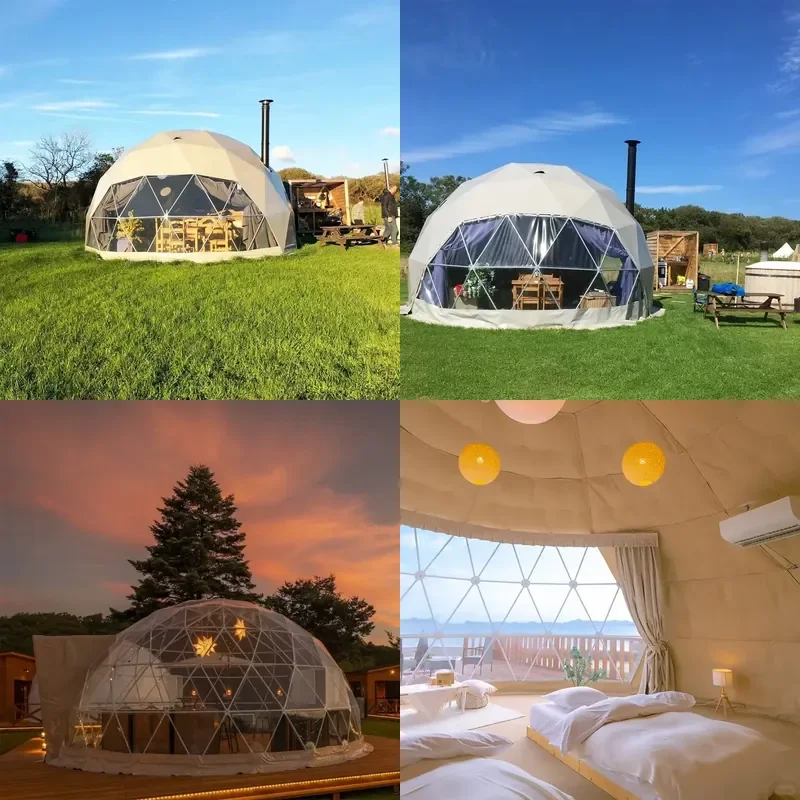 Outdoor Glamping Hotel Dome House, Hot Sale Panoramic Star Geodesic Round Tent for Summer Vacation Resort Use