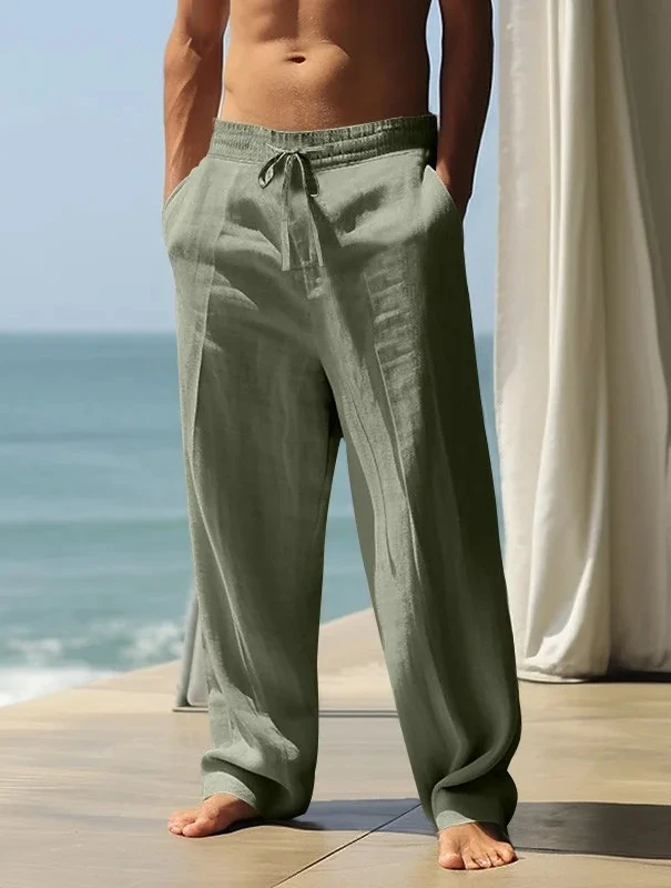 

Amazon летние дышащие хлопковые льняные мужские длинные брюки желают свободные повседневные спортивные льняные прямые брюки