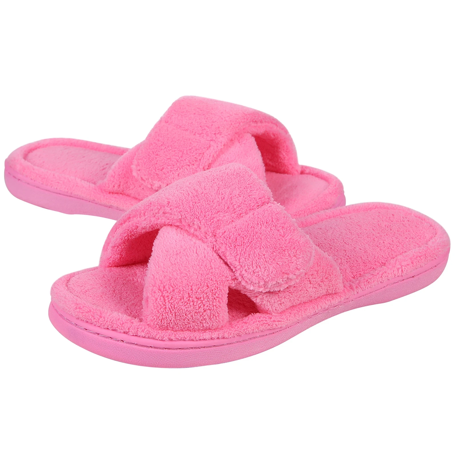 Shevalues Warm Women Cotton Slippers Memory Foam Female Slides Open Toe House Shoes Cozy Casual Anti-Slips Slippers Adjustable