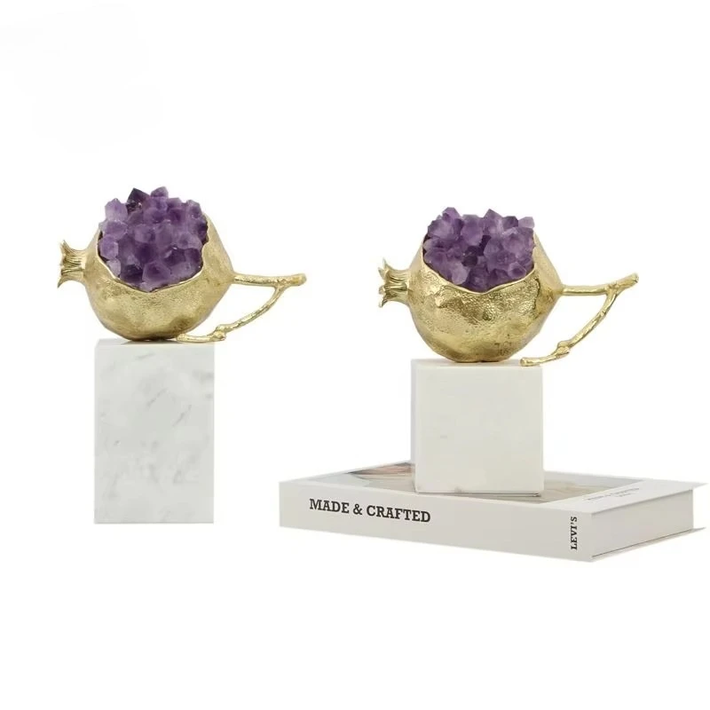 &c  Modern Luxury Brass with Purple Crystal Tabletop Ornament Round Pomegranate Tabletop Decorative for Living Room