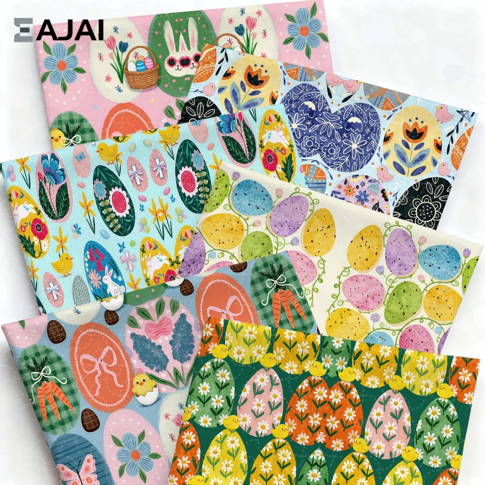 

Eajai Easter Rabbit Egg Printed 100% Cotton Fabric DIY Sewing Patchwork Quilting Craft Tissus Tecido Tilda