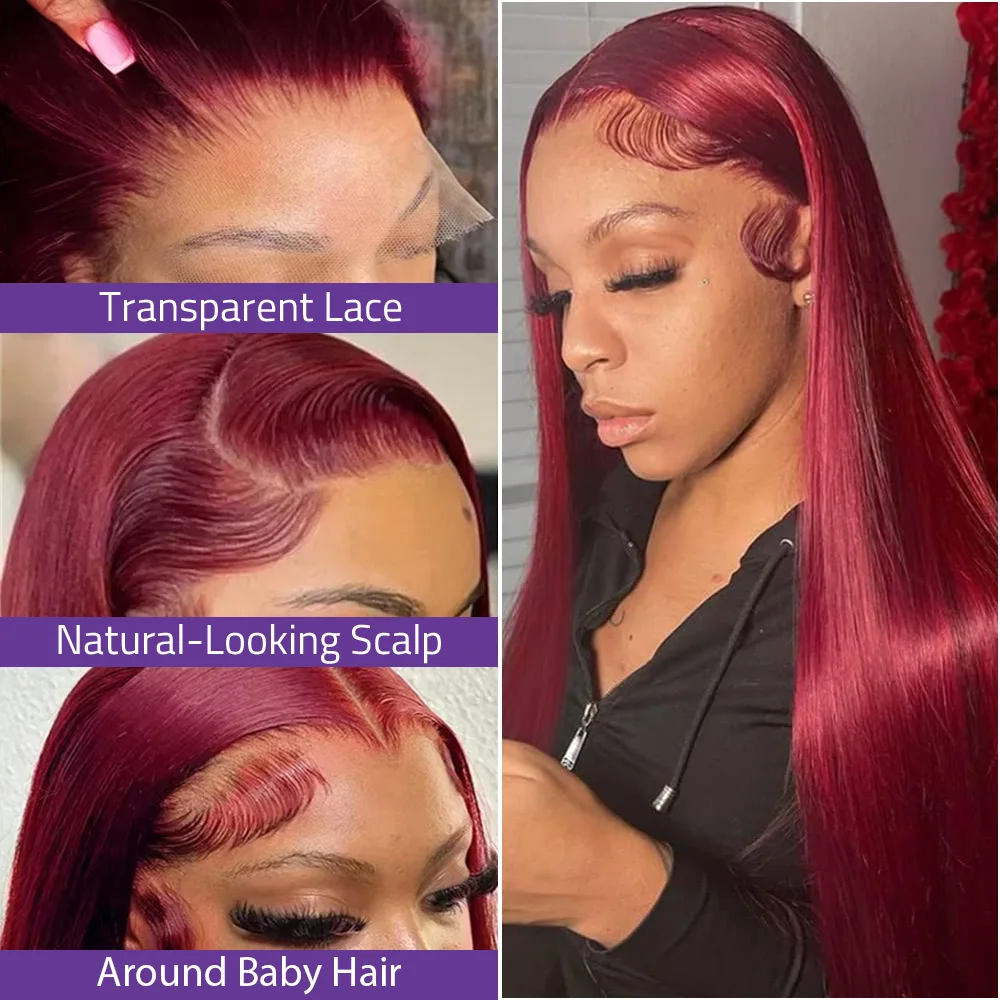 بورجوندي 13x4 HD الدانتيل أمامي باروكة من شعر طبيعي 99J الملونة مستقيم 13x6 الدانتيل الشفاف الجبهة الأحمر غلويليس الباروكات للنساء