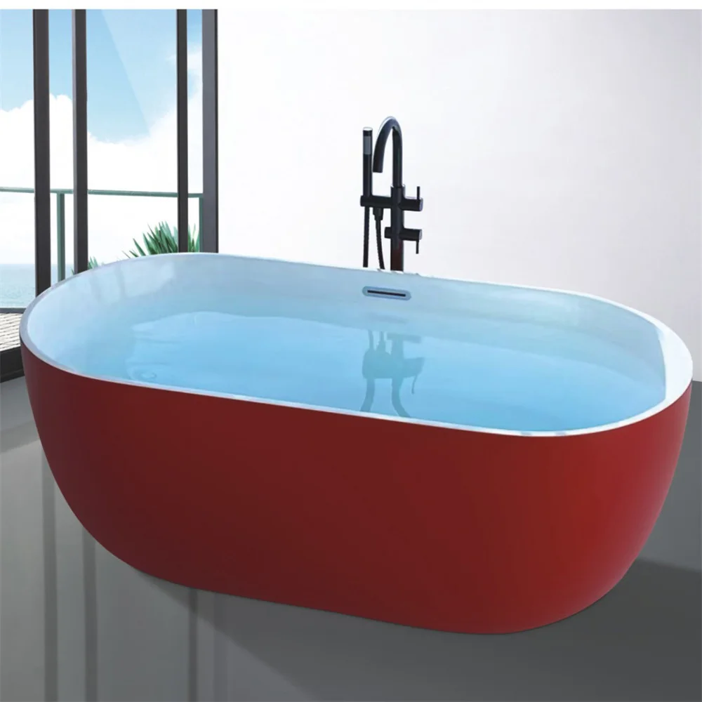 

Modern Design Free Standing Acrylic Bathtub Red and White Coloured Floor Mounted Whirlpool Bathtub