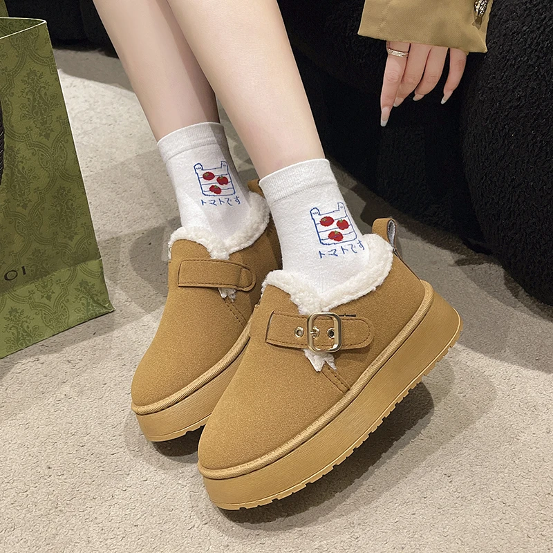 Women\'s Short Boots Winter New Vintage Frosted and Fleece Thickened Snow Boots Comfortable Warm Non-slip Fashion Boots