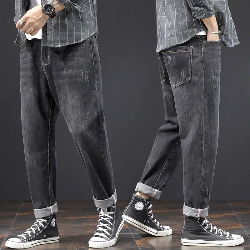 

2022 New Hip Hop Harem Jeans Pants Men Loose Joggers Denim Casual Korea Ankle Length Denim Trousers Streetwear Male Clothes Z242