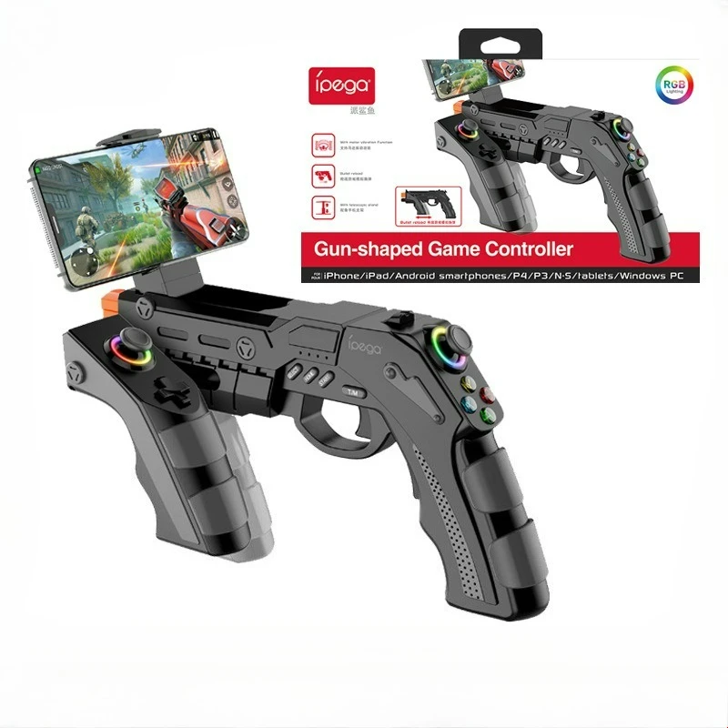 Pistola de Juego Inalámbrica IPEGA PG-9257 para PS4/PS3/Android/iOS/Switch/PC con Giroscopio, Vibración, Disparo Rápido e Iluminación RGB