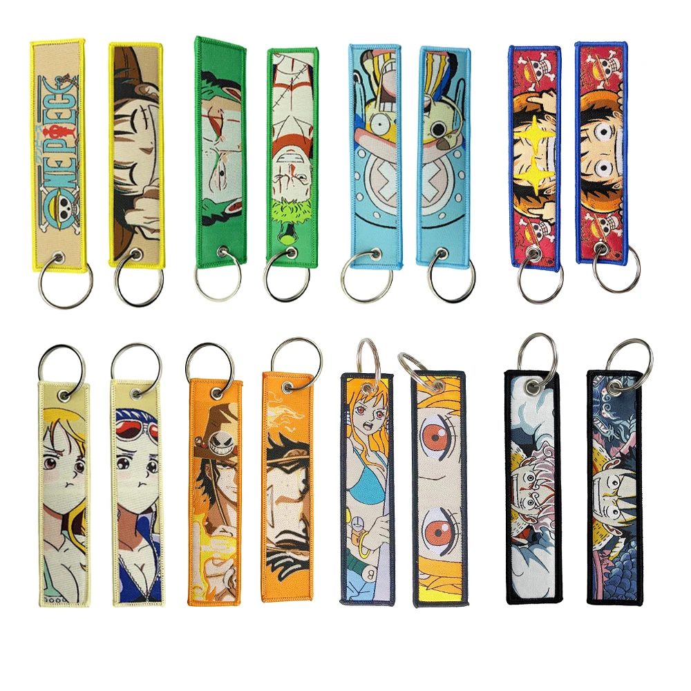 One Piece Anime Key Chains with Cute Jet Manga Embroidery Fashion Key Tag for Jewelry Accessory Key Ring Holder Gift Anime Fans