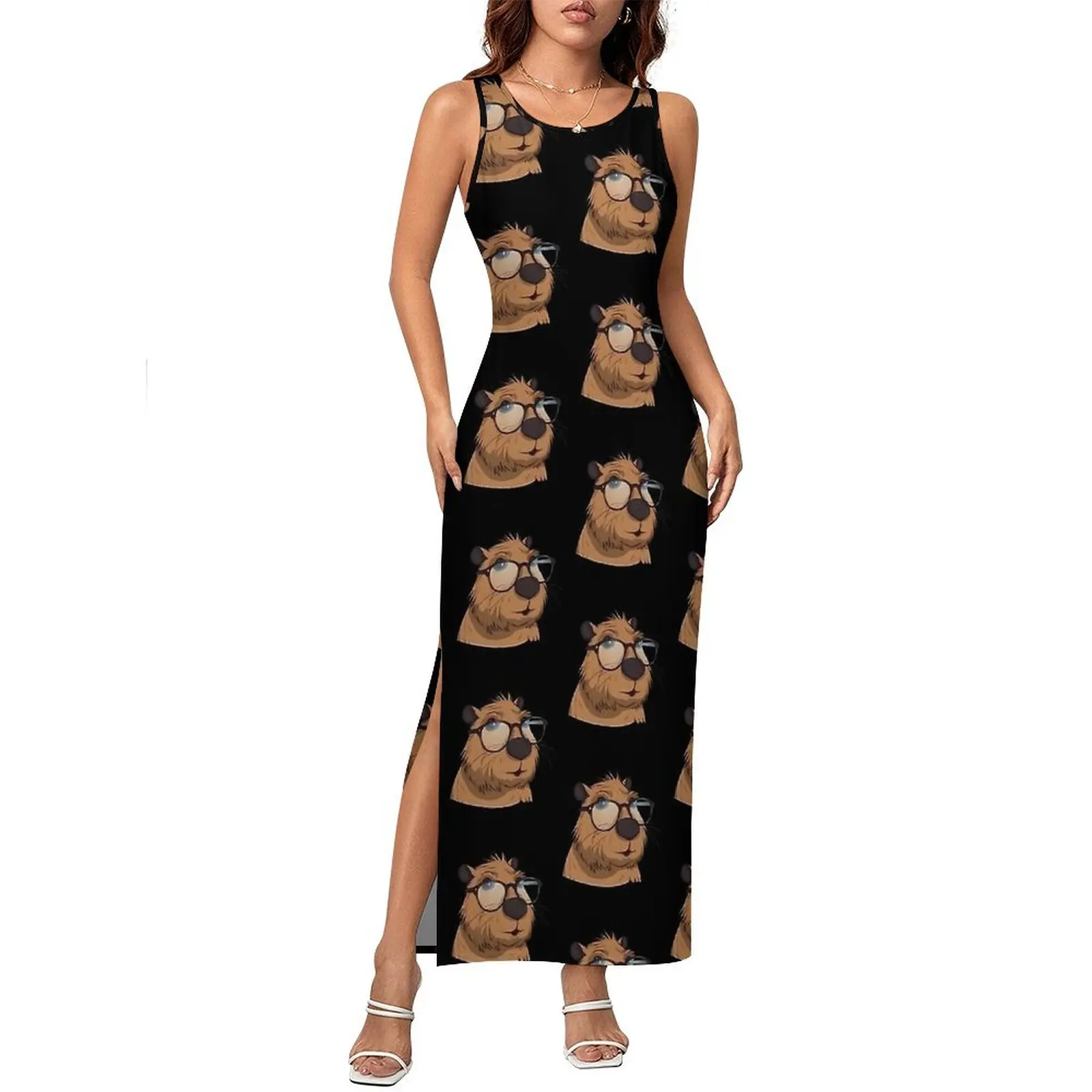 카피바라는 나의 영혼 동물 드레스 민소매 미적 맥시 드레스 예쁜 Bodycon 드레스 여성 맞춤형 특대 베스 티드