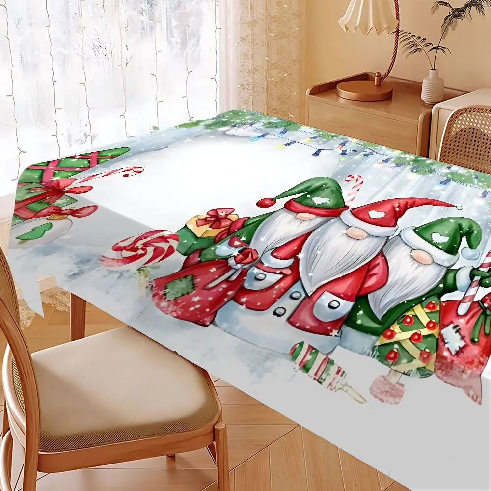 Weihnachtszwerge-Tischdecke, wasserdicht, ölbeständig, schmutzabweisend, abwischbar, rechteckiger Tisch