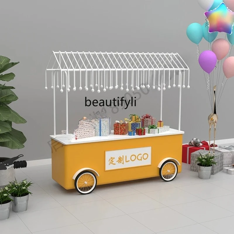 

European wrought iron float street stall car creative supermarket stall car with cabinet mobile