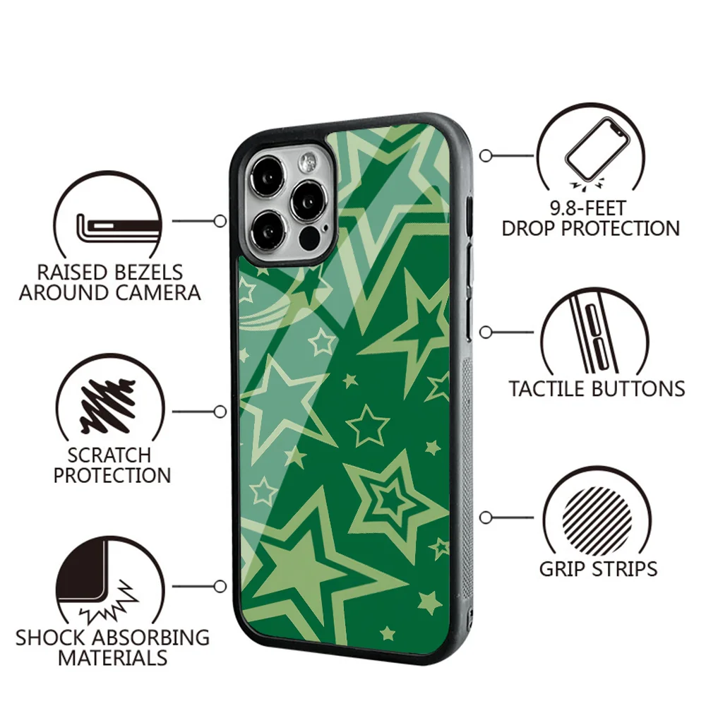 Super Star Green Phone Case For IPhone 16 16pro 16plus 16promax Pro Plus Max Mirror Acrylic PC TPU Cover