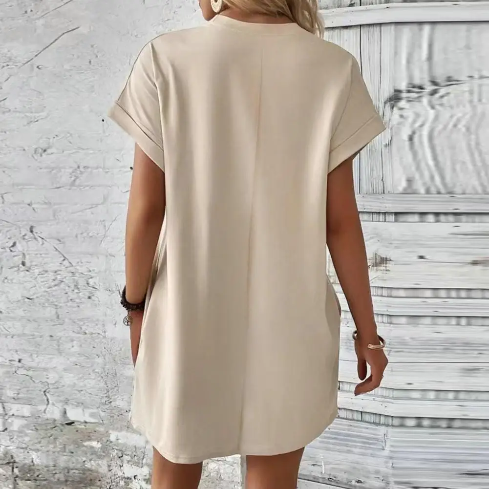 Dresses Solid Color Summer Thin Round Neck Mid-length Breathable Regular Fashion Casual Short-sleeved Simple Luxury Lazy Women's