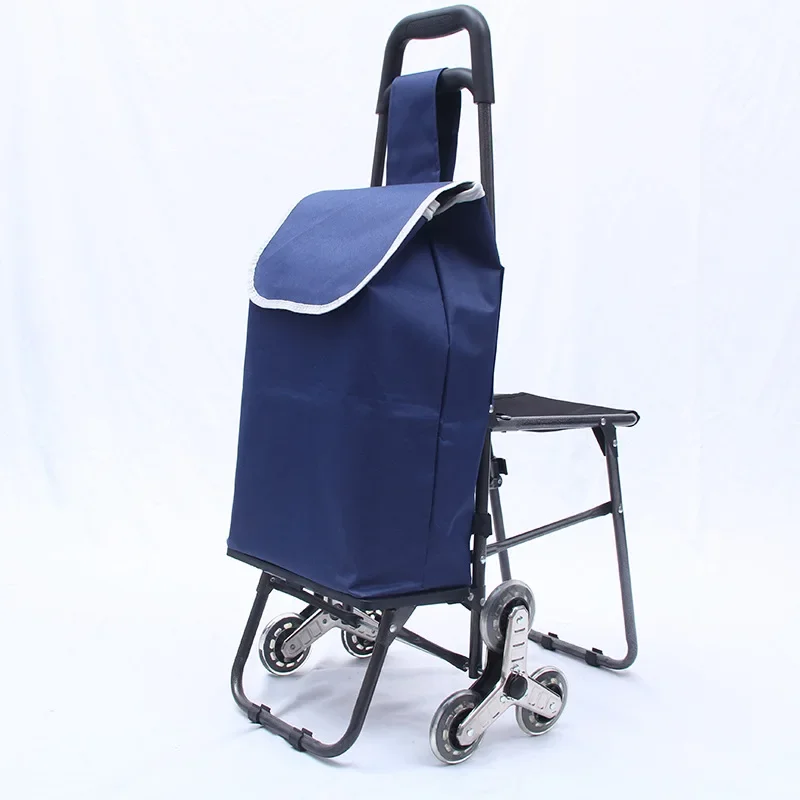 

Shopping 50L Stair Cart 165 lbs Foldable Utility Cart Trolley Dolly with Seat Stair Climber Cart for Grocery Shopping