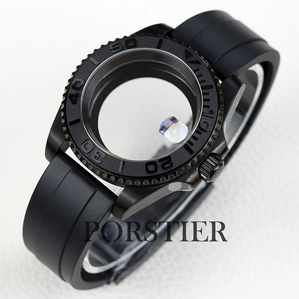 NH35 Case 40mm Black PVD Sapphire Glass for Yacht-Master Mod NH34 NH35 NH36 movmenent 28.5mm Dial Rubber Strap Waterproof 10Bar image 2