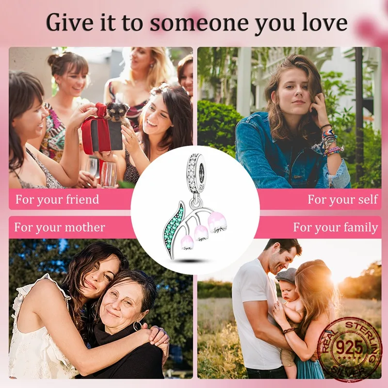 This S925 sterling silver lily-of-the-valley pendant paired with an original design bracelet is a perfect DIY jewelry gift for w