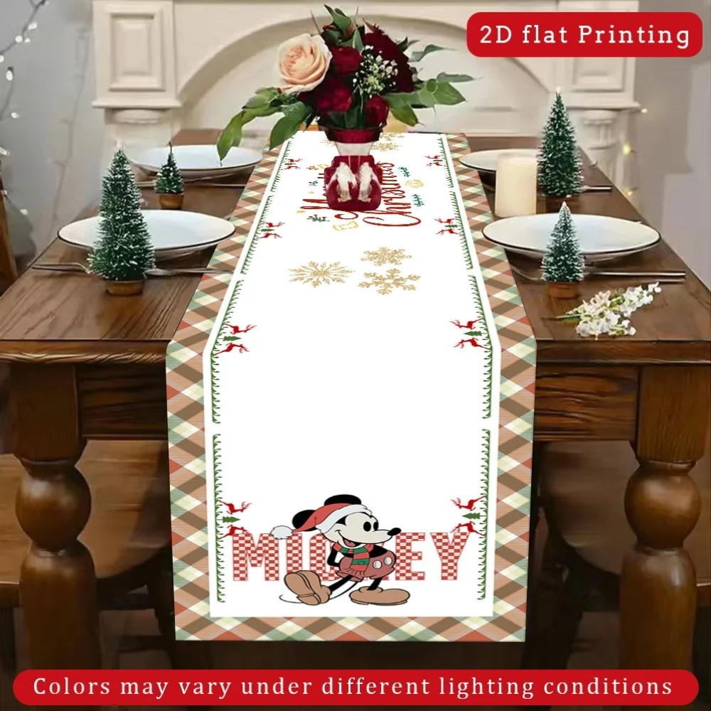 

1 Piece Disney Mickey Mouse Table Runner - with Snowflakes and Reindeer, Suitable for Restaurants, Home, Picnics, Harvest Parties, and Market Decorations.