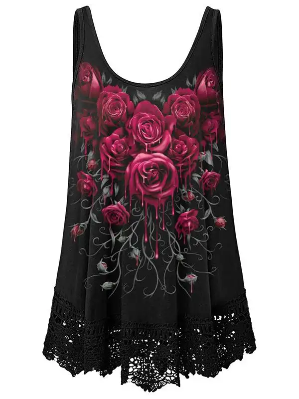 Plus Size Pyl Hot Womens Blumen gedruckt ärmellose Tanktops Westen Damen lose Spitze Sommer weste Leibchen Sommerferien Strand