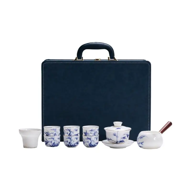 

Hand-Painted Bamboo Suede Jade Ceramic Tea Set for Home Office High-Grade Kung Fu Tea Cup Gift Set Modern Minimalist Style