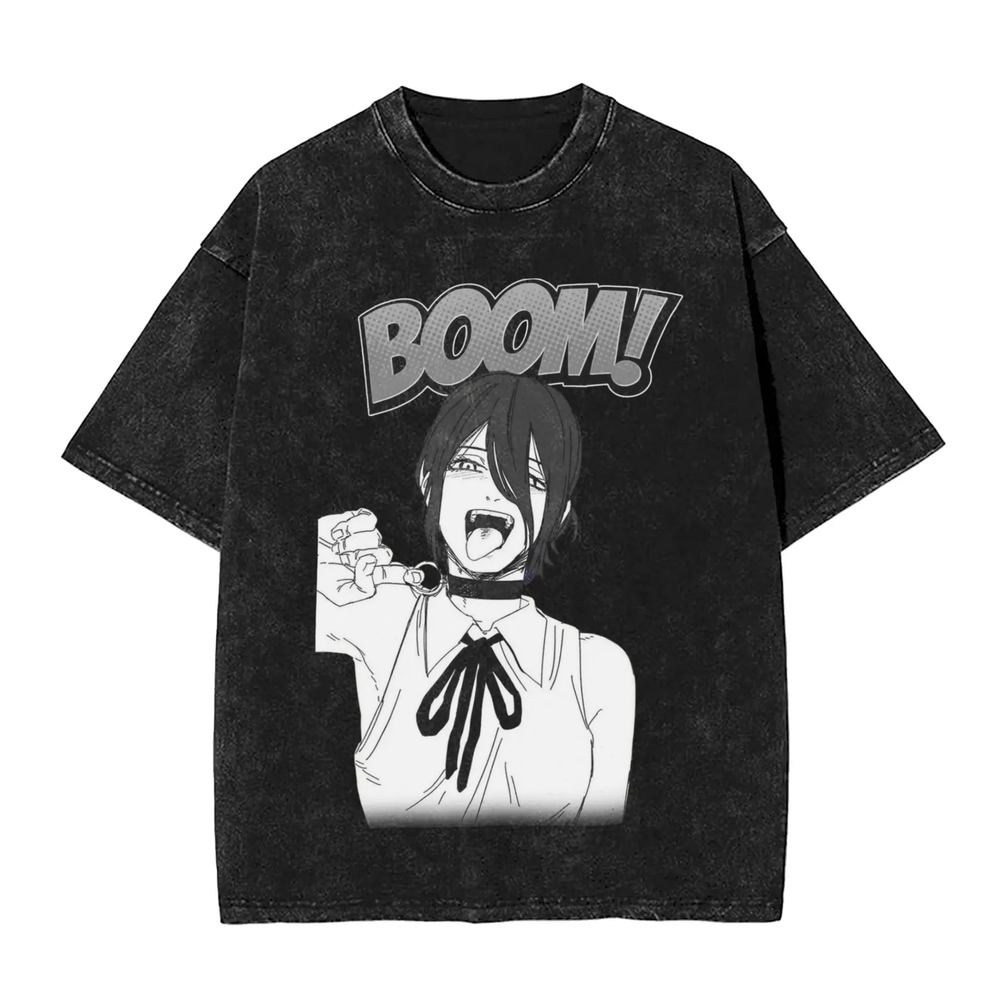 Washed T Shirts Chainsaw Man Reze Devil Boom Hip Hop T-Shirts Oversize  Streetwear Short Sleeve Printed Tops Tees for Men