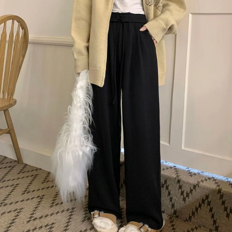Koreanische Frauen 2022 Herbst Winter verdicken warme breite Bein Hose lässig lose Sport hosen Mode weiche bequeme hohe Taille Hose