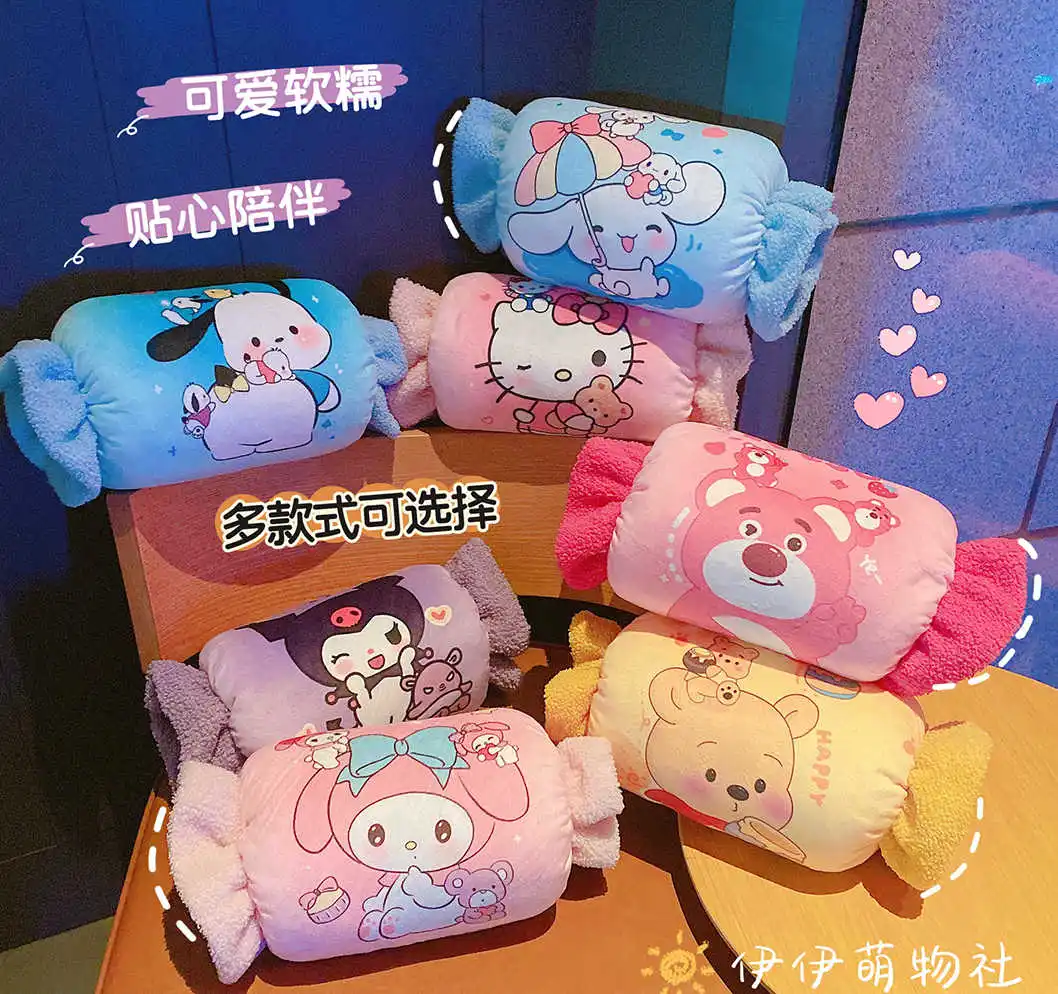 

Мультяшный аниме Sanrio Pom пурин Kuromi Cinnamoroll кавайные конфеты в форме теплой руки Lotso подушка для рук детские рождественские подарки