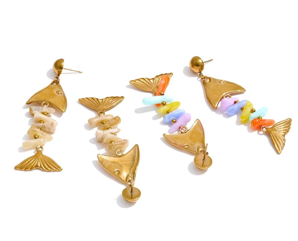 Yhpup Ocean Style Edelstahl-Ohrringe mit buntem Harz-Fisch-Anhänger, sommerlicher, stilvoller Trend, einzigartiger, handgefertigter Urlaubsschmuck – Detail 2