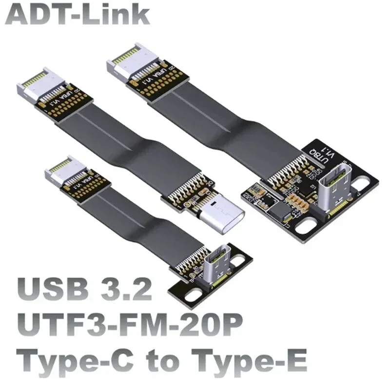 20Gbps USB 3.2 Gen2 Type C To 19/20P Type E Male Female Up Down Angled Flat Ribbon Cable Adapter for ITX ATX Motherboard A4 Case