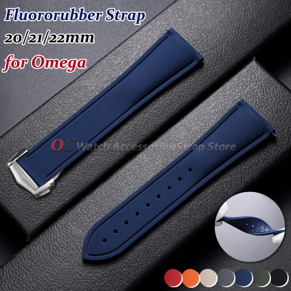 

New Premium FKM Fluoro Rubber Watchband 20mm 21mm 22mm for Omega Straps Flat End Bracelet Fluororubber Men Women Sport Wristbelt