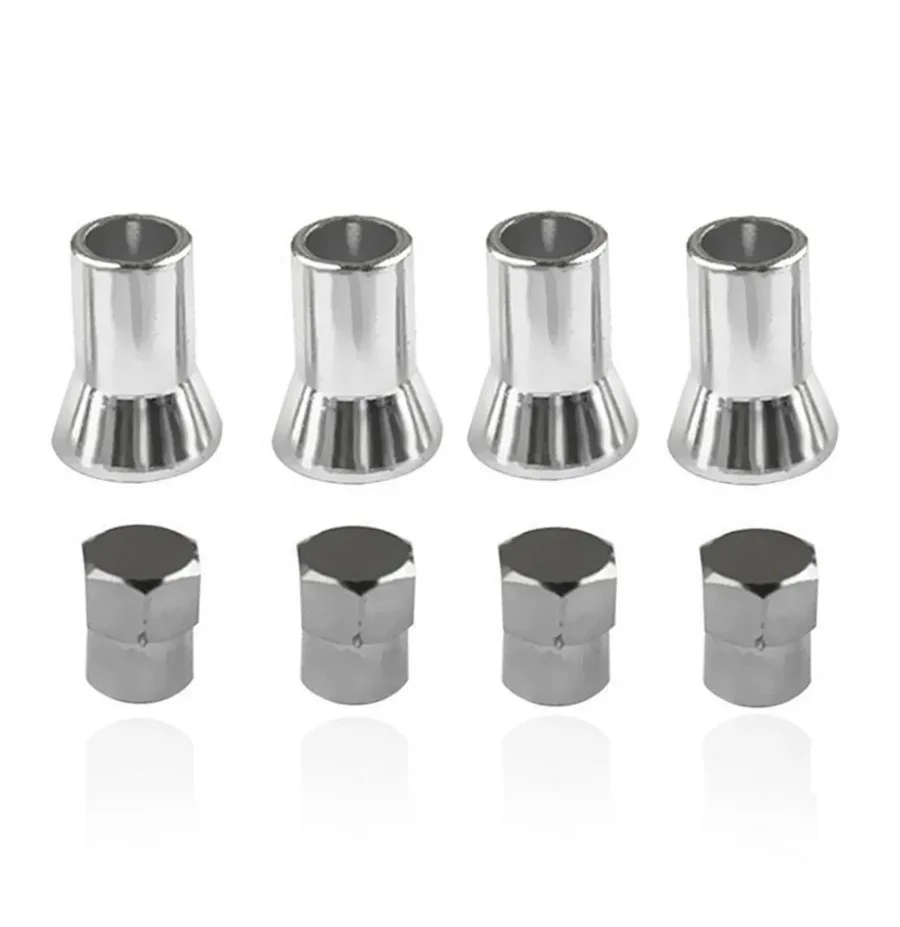 

4 Sets Aluminum Silver Alloy Valve Stem Horn Cap Car Wheels Tires Tyre Hex Caps with Sleeve Valve Caps Car Exterior Accessories