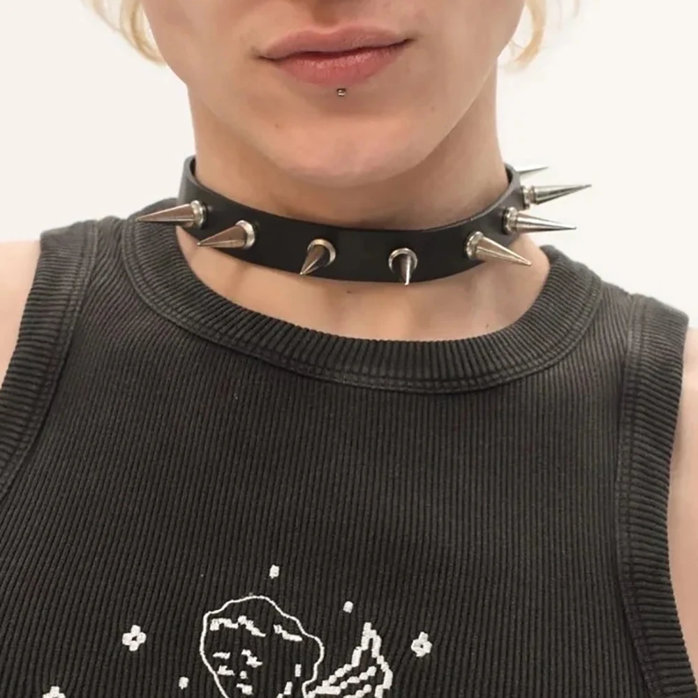 

Mens Punk Leather Sexy Choker Necklace Round Fashion Choker Rivet Harajuku Choker Gothic Bondage Mens Neck Accessories