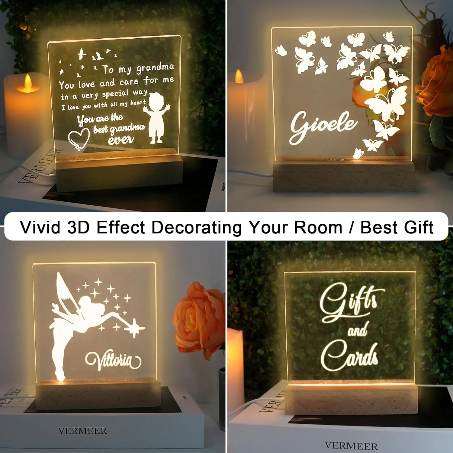 

1-5PCS Rectangular Wooden Led Lights Display Base Stand 3D Plexiglass Lamp Holder with USB Night Lights Handmade DIY Art Decor